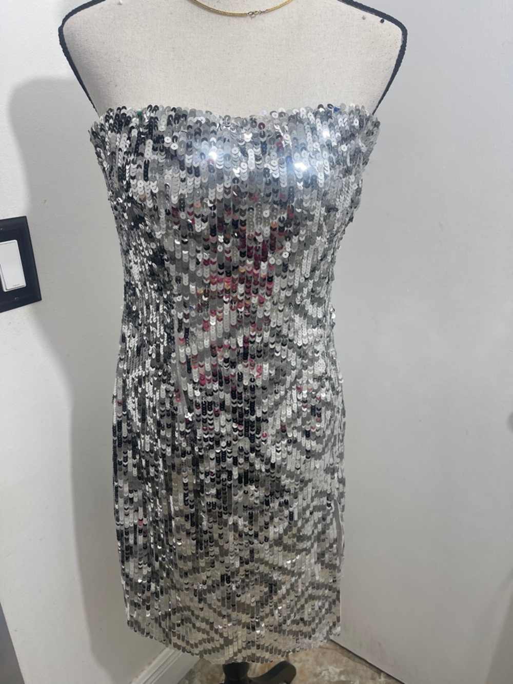 Army Brook LLC Silver Sequin Strapless Party Dress